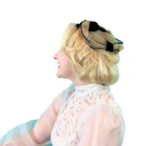 Vintage 1950s Swirl Round Cap Hat-Nip by Danciger Black & Beige Hat